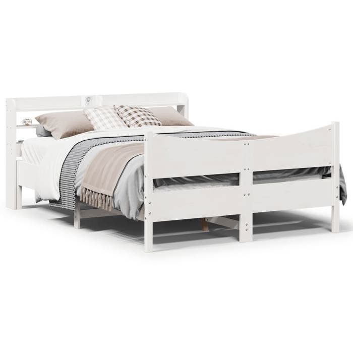 VidaXL Bed Frames and Headboard White 140x190 Cm Solid Pine Wood, Slatted Base, Double Bed Frame, Wooden Bed Frame 3307057