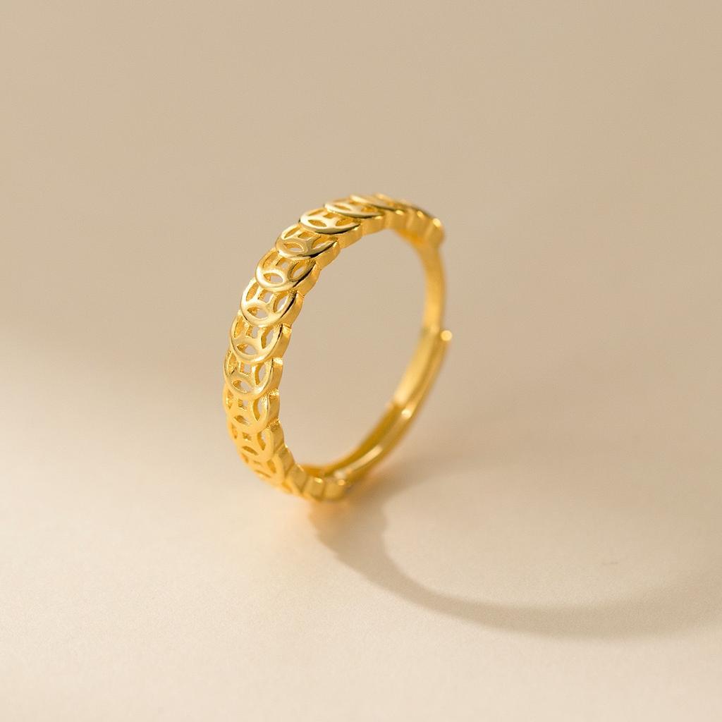 New Retro Female Fortune-gathering Coin Design Simple Open Transfer Copper Coin Ring