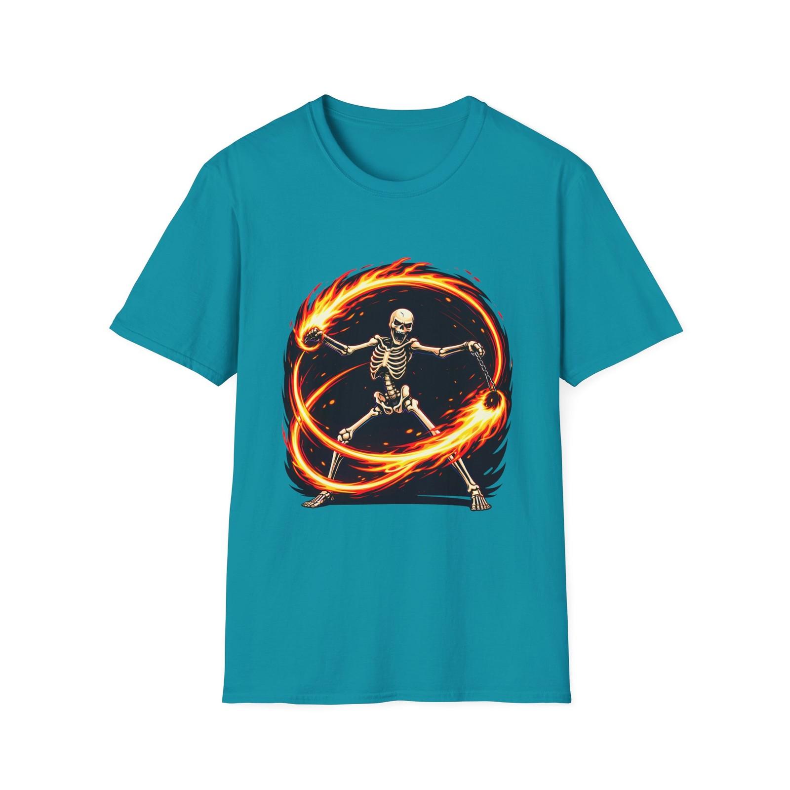 Unisex Softstyle T Shirt Flaming Poi Skeleton Fire Dancer Night Spin S