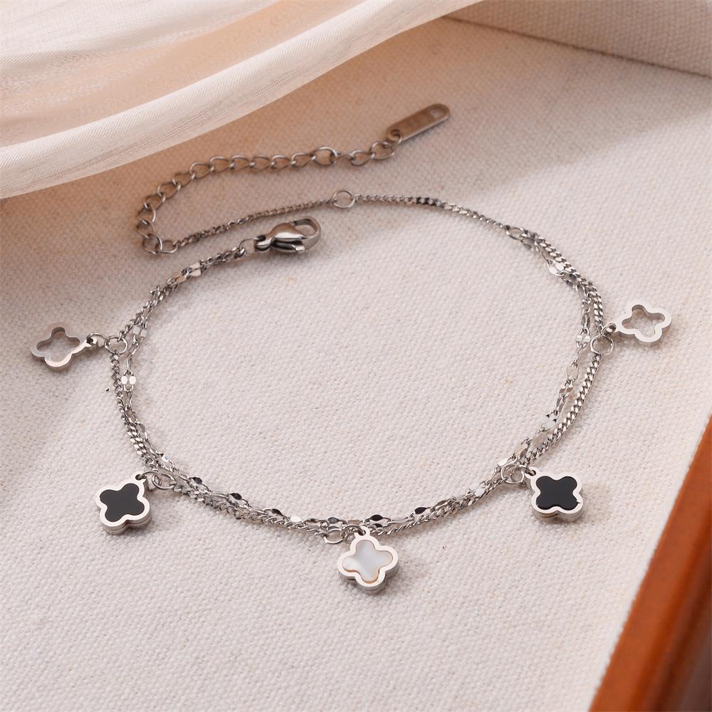 Korean Titanium Steel Four-Leaf Clover Bracelet - Women's Fashion, Versatile & Non-Fading Jewelry