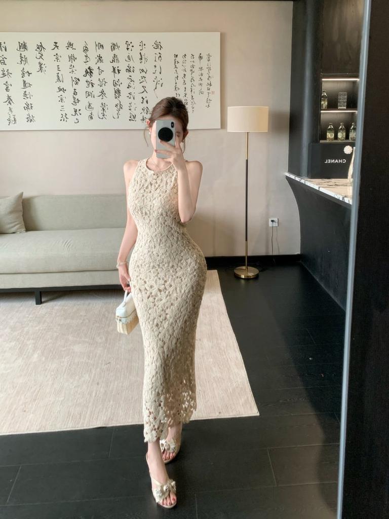 French Mature Style Hollow Lace Dress Women's Spring Bottom Slim and Skinny Temperament Hip Wrap Skirt
