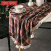 1PC Nuan Series Christmas Plaid Printed Tassel Edge Table Cloth Retro Party Decoration Table Cloth for Kitchen Dining Table Coffee Table Home Decor