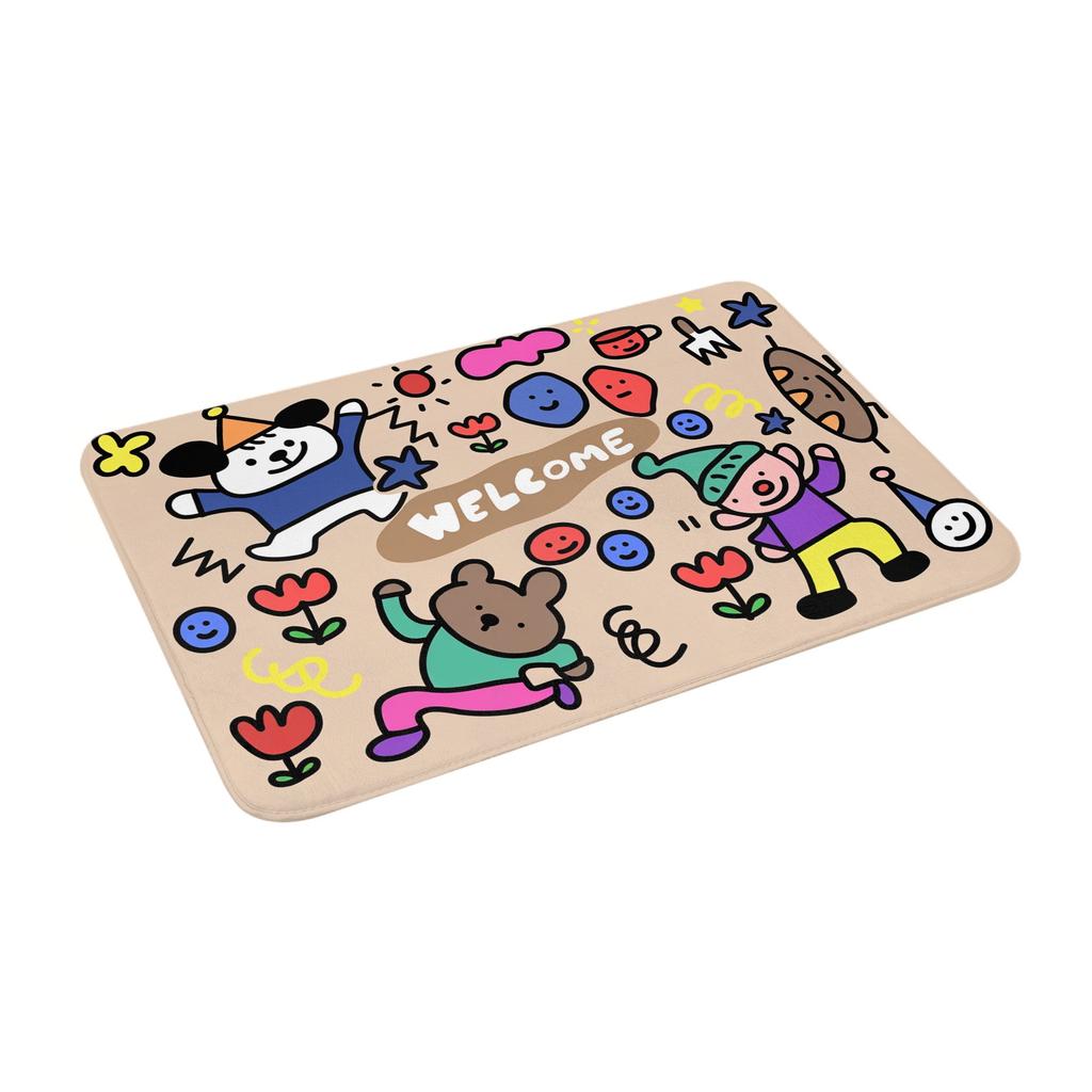 Ins Cartoon Party Animals Welcome Front Door Mat Anti-Slip Outdoor Quick Dry Doormat Kitchen Balcony Entrance Rug Carpet