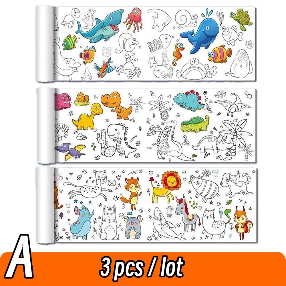 Rollo de papel para colorear de 90 cm con diseño de animales para niños, ideal para rellenar con colores, grafiti, recortes de papel, pintura, material educativo escolar.