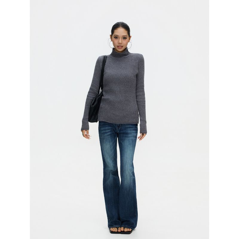 F383 American Retro Turtleneck Sweater for Women, Slim Fit, Knit Top, Long Sleeve, Versatile Base Layer Shirt