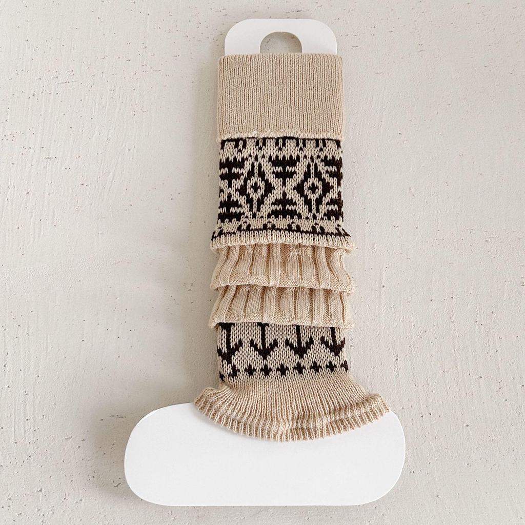 Girls' Korean Fair Isle Leg Warmers - Warm, Thick, and Slouchy for Autumn and Winter
