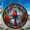 Kardinal Kırmızısı Kuş Poinsettia Güneşlik Boyası Akrilik Pencere Askısı Yuvarlak Tabela Süsü Tatil Hediyesi, Yenilikçi Ev Dekorasyonu, Yatak Odası İçin Mükemmel Dayanıklı