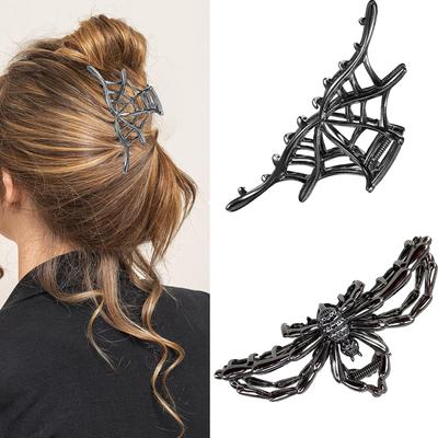 2 Pc Metal Hair Claw Clips Black Spider Web/Spider Goth Hair Clamps for Women Thin Hair Halloween