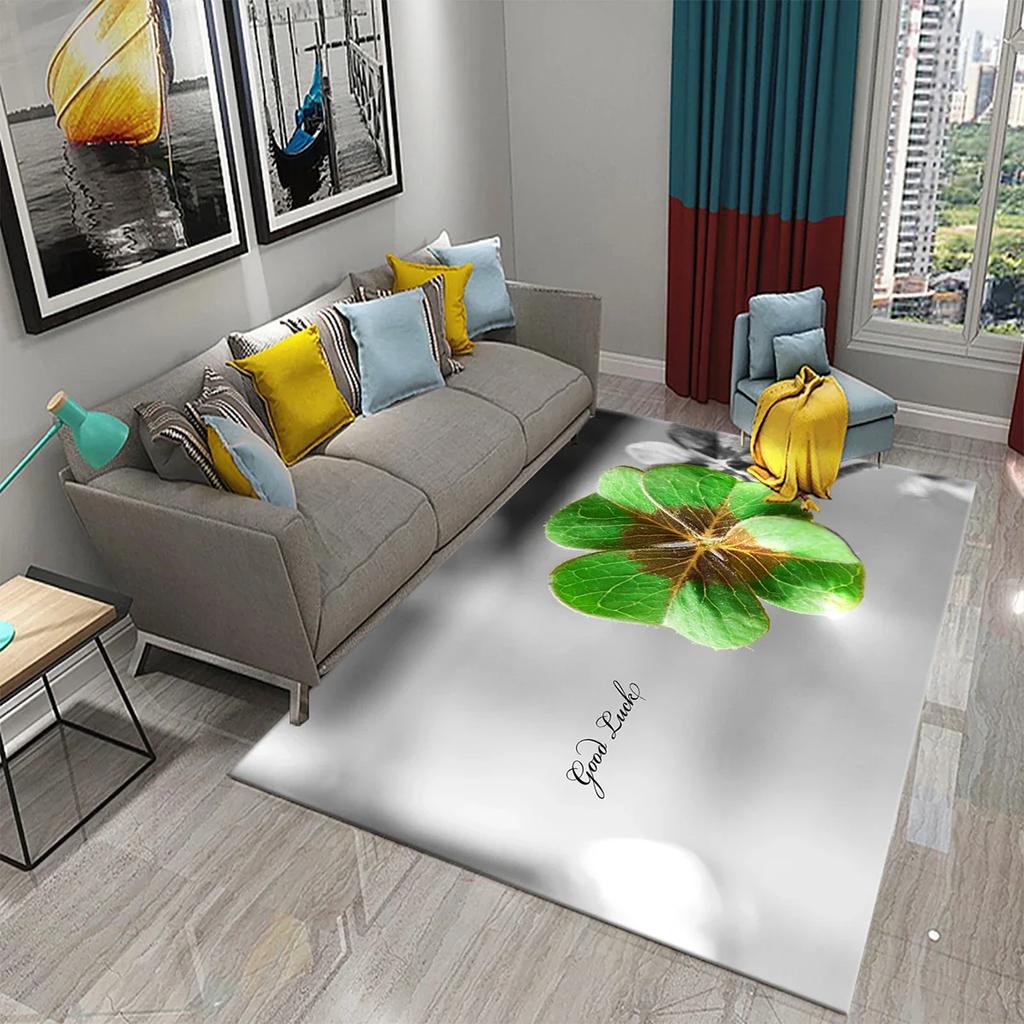 Green Four Leaf Clover Carpet Saint Patrick's Day Living Room Bedroom Bathroom Door Mats Home Decor Soft Doormat Non Slip Carpet