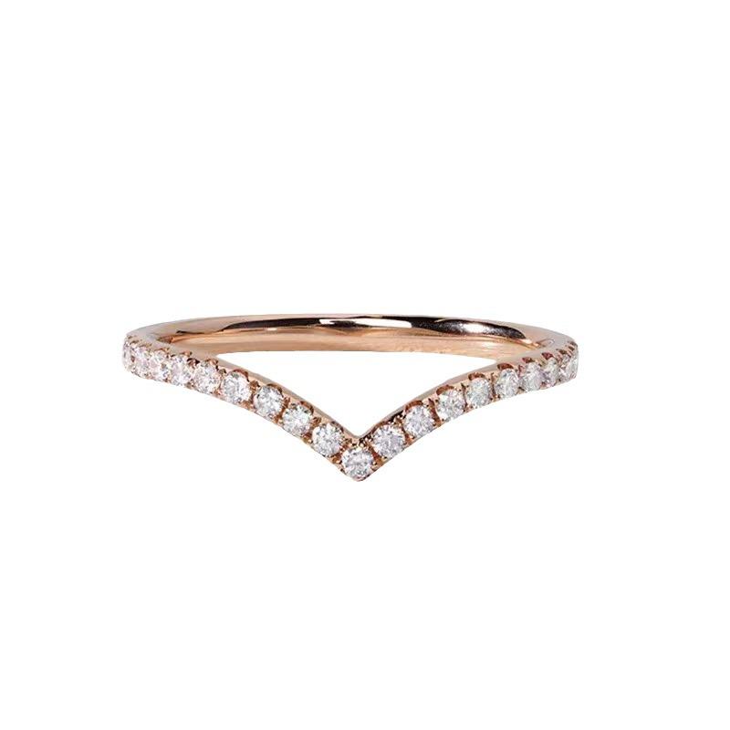 Women's 18K White Gold V-shaped Zirconia Pinky Ring with Micro-Paved Diamonds