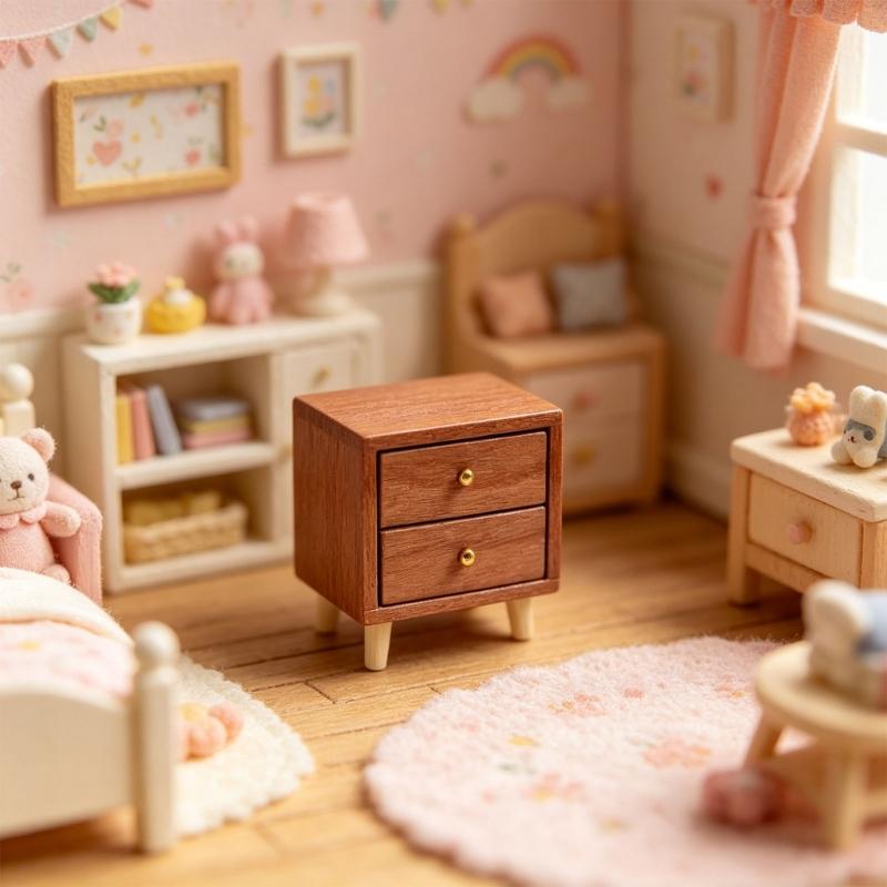 1:12 Scale Doll House Bedside Cabinet Natural Wood Furniture Model Figurine For Realistic Display Scene Arrangemetn