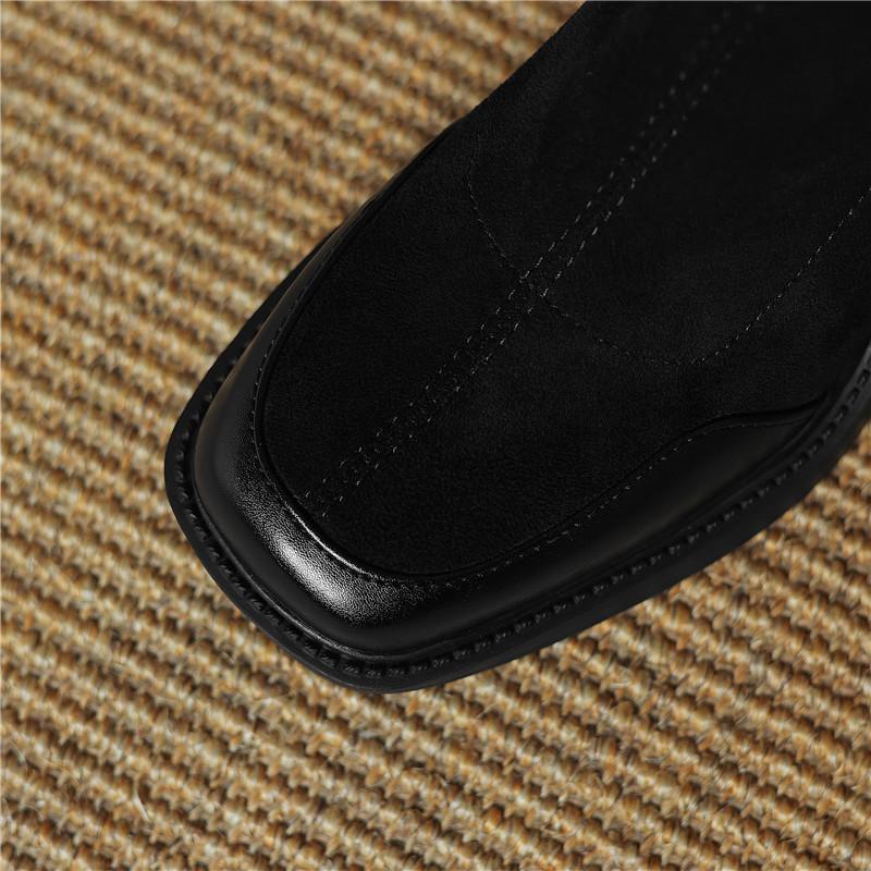 Damenstiefel mit hohen Absätzen Herbst und Winter klassisch vielseitig dickabsätzig Überknie-Stiefel in großen Größen mit elastischem Schaft