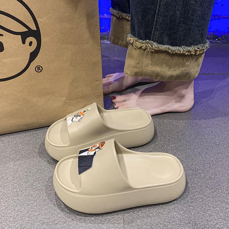 Cartoon cute animation print one-word drag female summer girl home small man height v muffin cool slippers