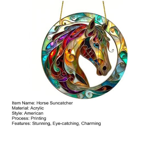 Acrylic Horse Suncatcher Stained Glass Effect Window Hanging Ornament Equestrian Gifts for Mom Grandma Women Horse Lovers