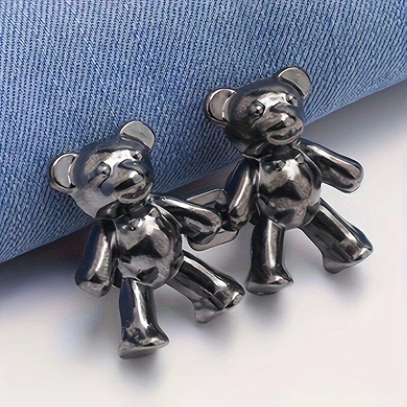 2Pcs Women Tighten Waist Button Metal Pins Clothing Accessories Adjustable Waist Clip Detachable Metal Bear Button for Skirt Pan