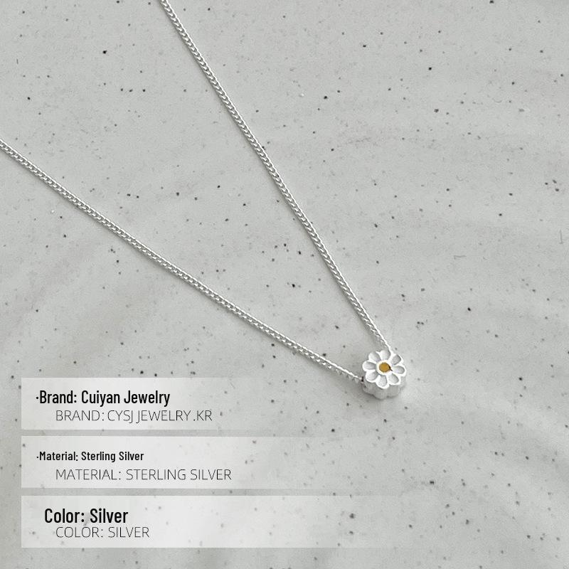 Cui Yan S925 Sterling Silver Korean Daisy Necklace, Fresh Summer Clavicle Chain for Women