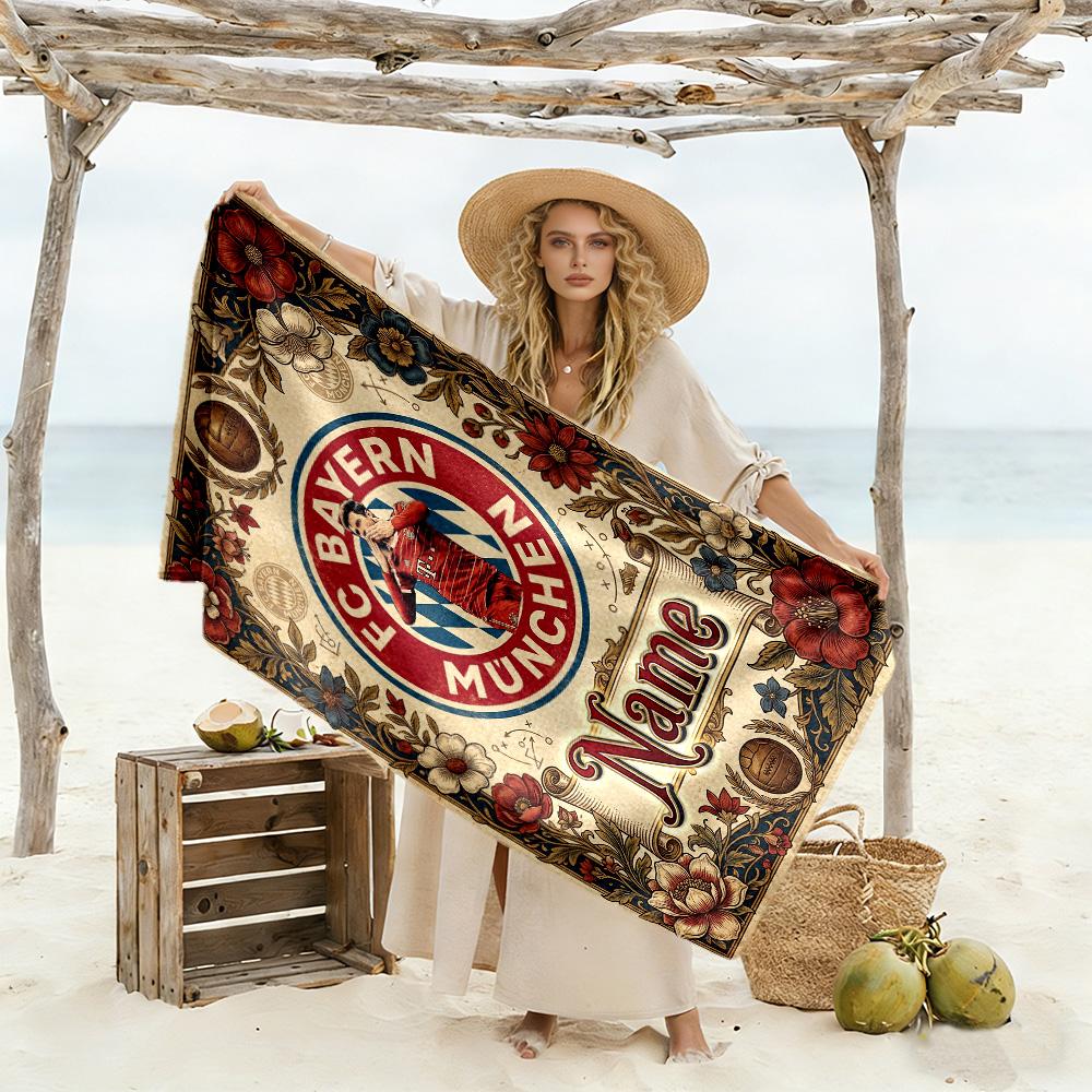 Bayern Munich Celebration Personalized Text Beach Towel High Absorbency & Quick-Dry