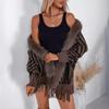 Autumn and Winter Women Stripe Loose Bat Sleeve Cross Border Cloak Cardigan Knitwear Stand Collar Sweater