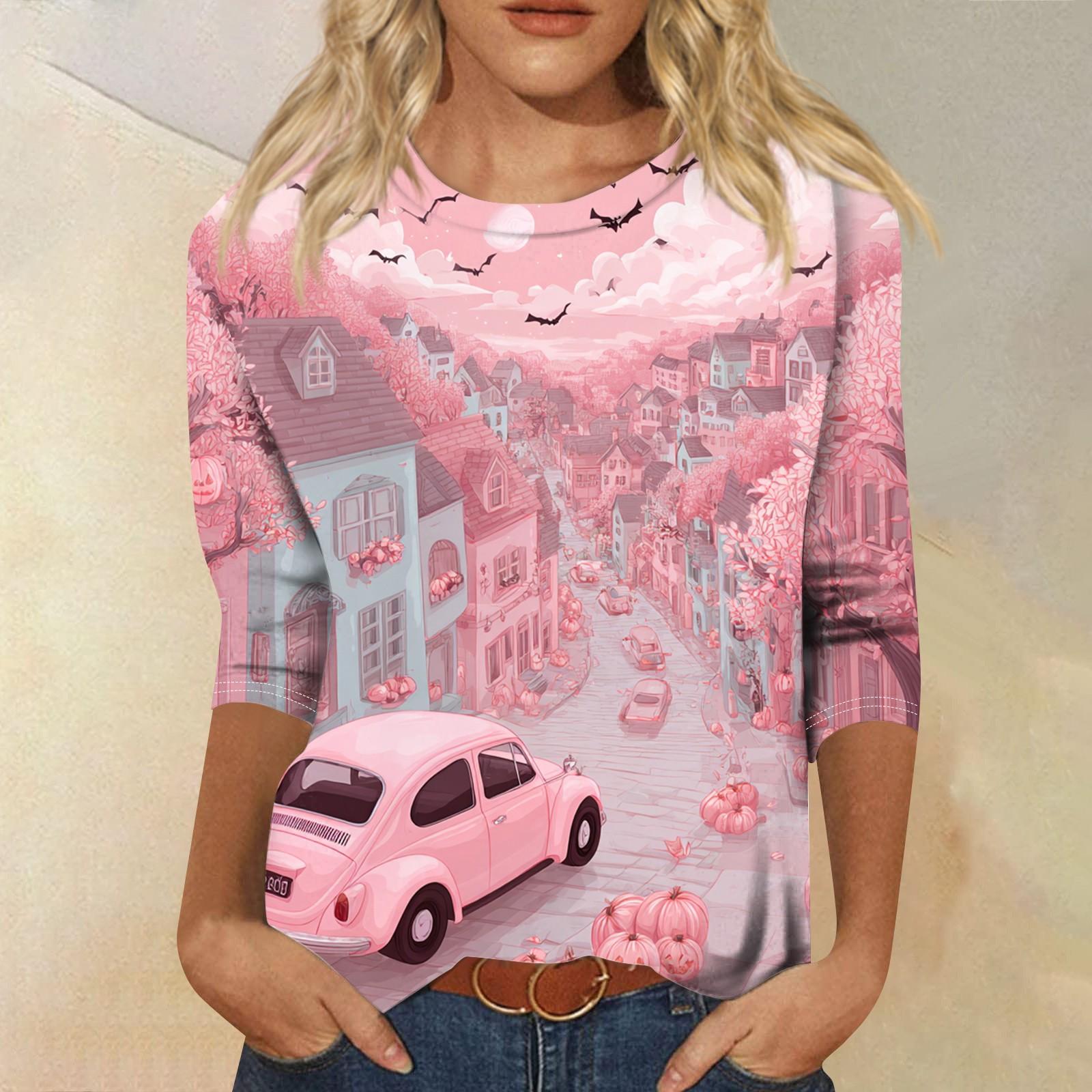 

Женская модная повседневная футболка с круглым вырезом и рукавом три четверти с принтом на Хэллоуин XXXL