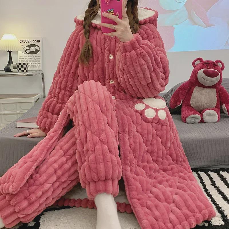 

Женская пижама из кораллового флиса: Новый зимний стеганый фланелевый халат и теплый домашний костюм XXL (65-73 kg)