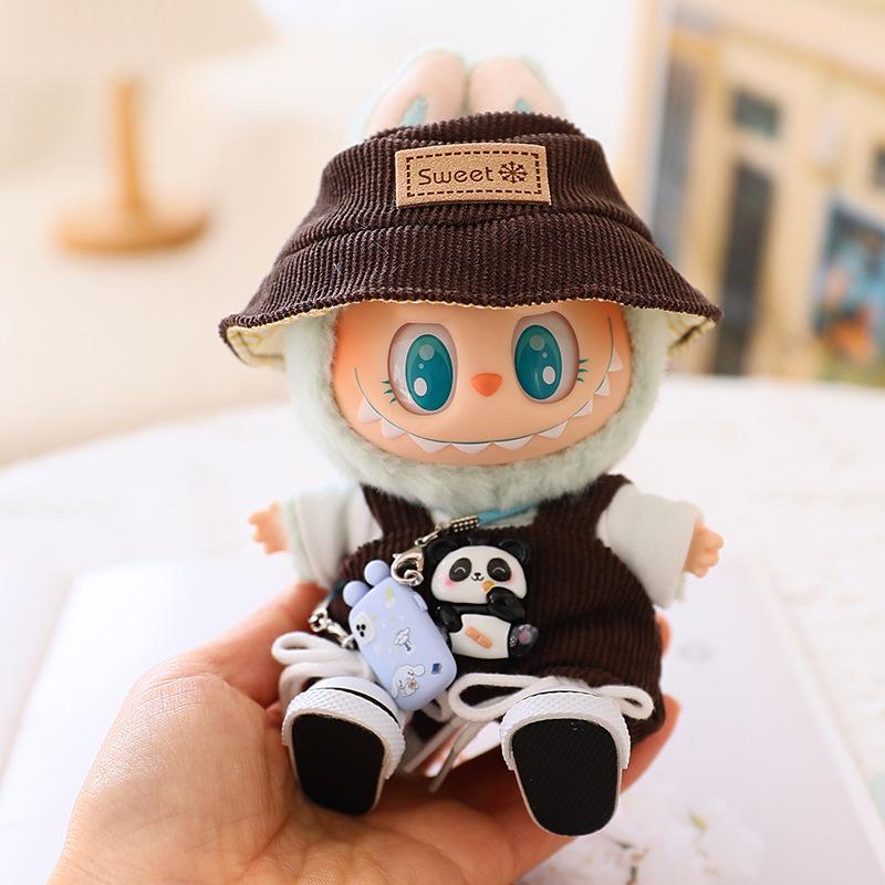 17cm Second Gen Labubu Blind Box Doll Clothes: Cute Sit-Party Overalls Set