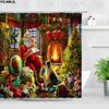 Retro olejomalba Vánoční sprchové závěsy Santa Claus Garland Xmas Tree Vintage krb Novoroční dekorace Sada koupelnových závěsů