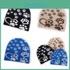 Winter Acrylic Knitted Hat With Paw Design For Outdoor Sports And Leisure Wear