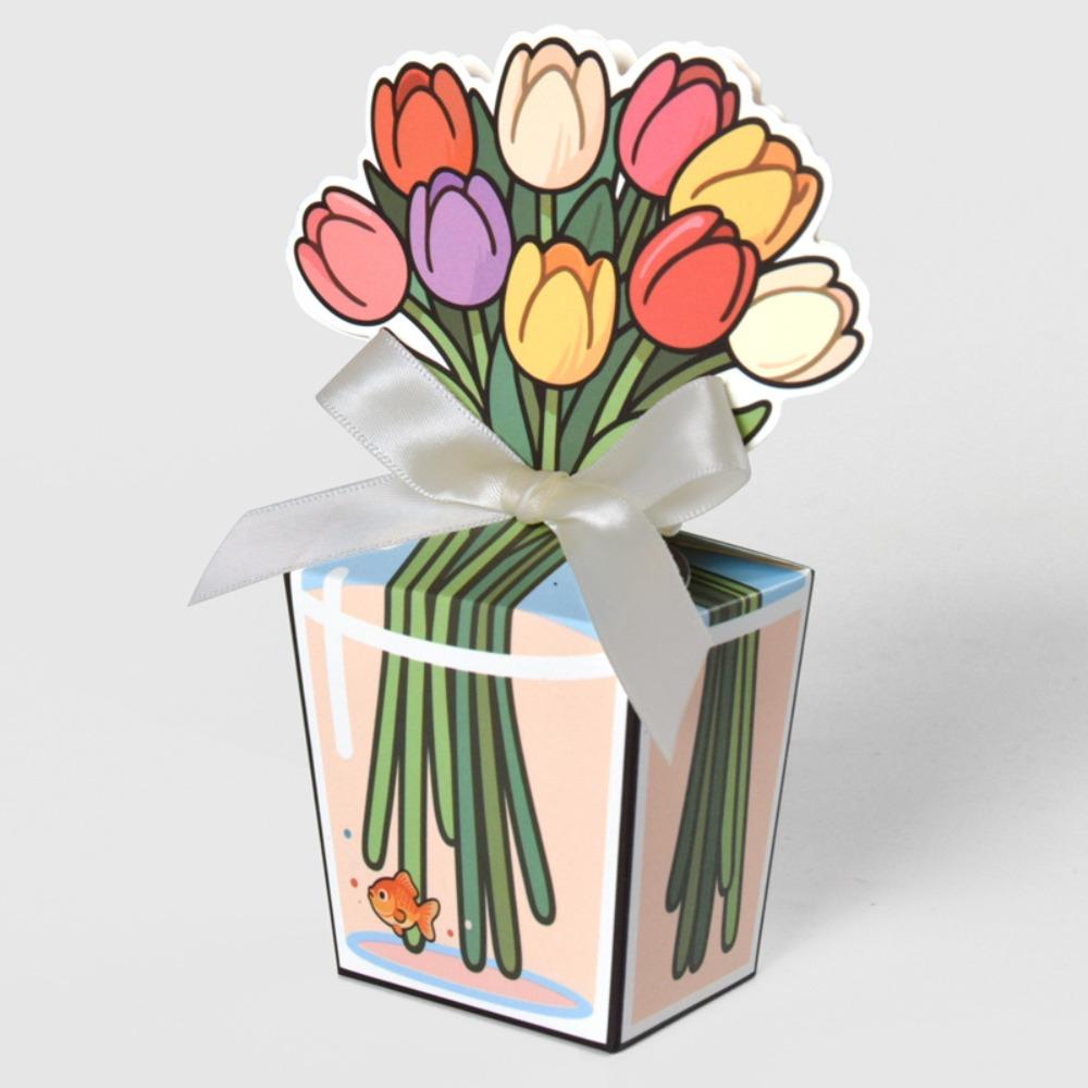 

10Pcs 3D Tulip Gift Box with Ribbon Romantic Rose Packaging Box Mini Bouquet Design Floral Gift Bags Party Favors/Gift Decor