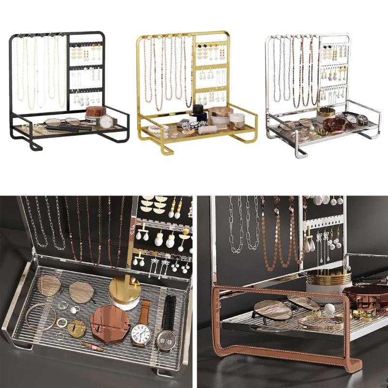 Elegant Metal Jewelry Stand with Tray Stylish Jewelry Stand Organizers Display Rack for Modern Home Accessory Storage
