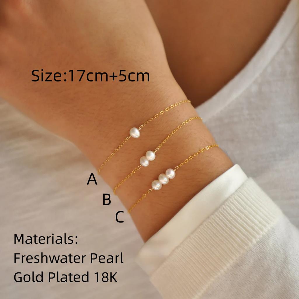 Vlen Natural Freshwater Pearl Bracelets for Women Gold Plated 18 K Stainless Steel Bracelet Dainty Pulseras Jewelry