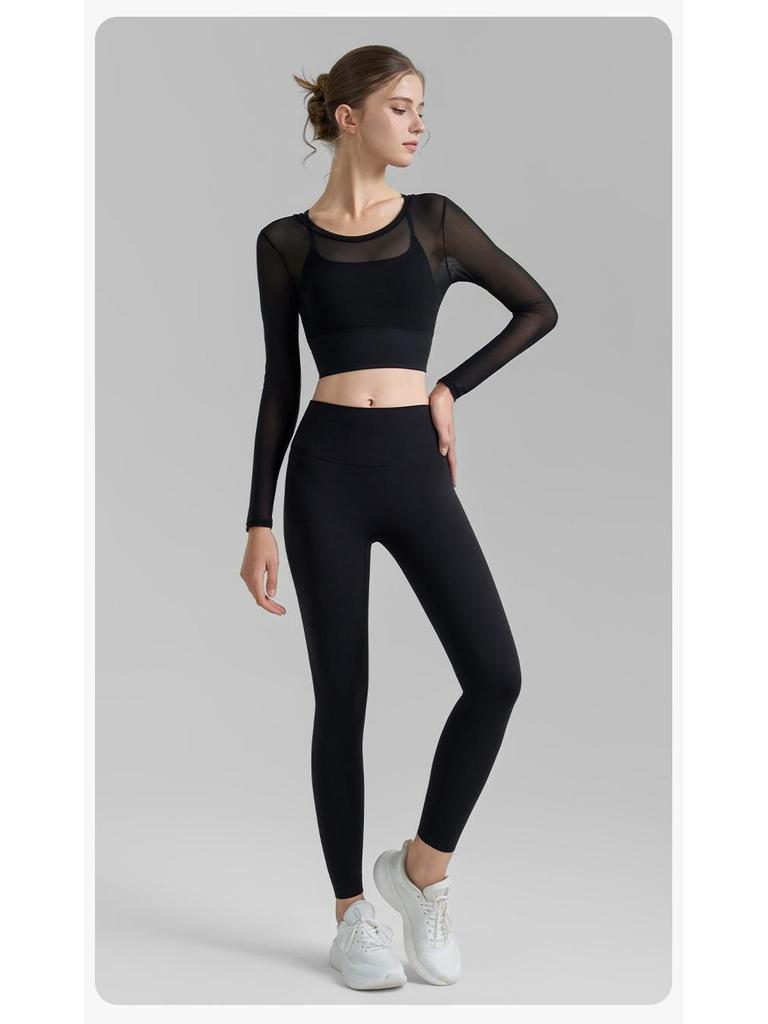 2025 Autumn Women's Mesh Yoga Set: Two-Piece Short & Tight Lycra Pants