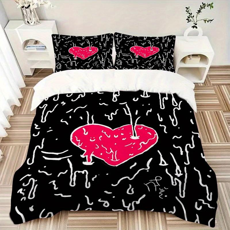 3pcs Heart Print Bedding Set, Ideal for Home Use, Suitable for Bedroom Decor (1*Duvet Cover + 1/2*Pillowcases, No Core) yy250821195