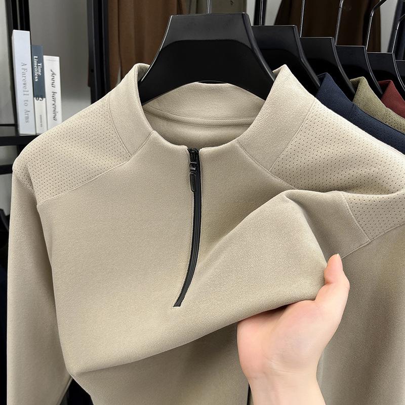 Men's Stand Collar Half-Zip Hoodie - Casual Autumn/Winter Long Sleeve Base Layer