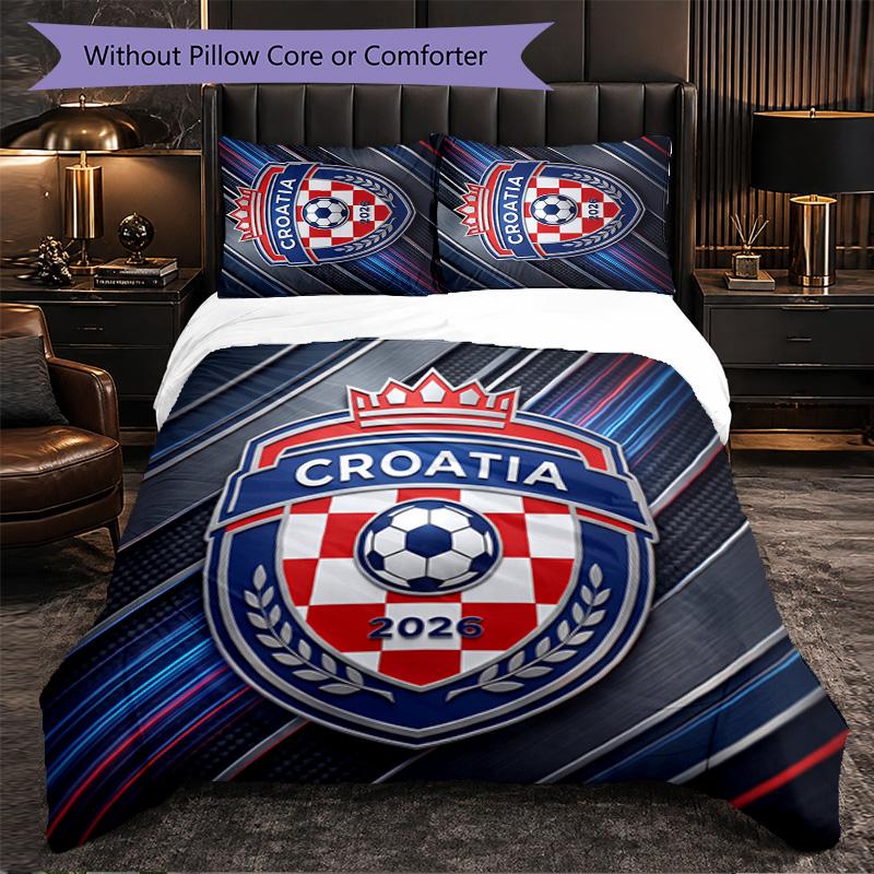 Croatia Football Pattern 3 Pieces Bedding Set Soft Microfiber Duvet Cover with Pillow Cases for Bedroom