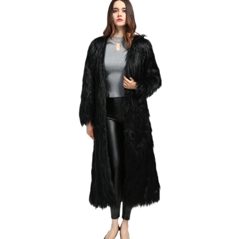

2025 Winter New Extra Long Women s Coat, Imitation Fur, Sexy Artificial Fur Windbreaker XXL