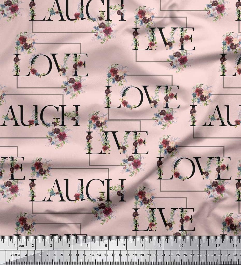 Soimoi Japan Crepe Satin Fabric Floral Love Text Fabric Prints By Metre 42 Inch