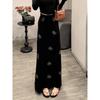 2025 Autumn French Design Black A-line Rhinestone Drape Skirt - Women's Slimming, Versatile, Long Half-Skirt