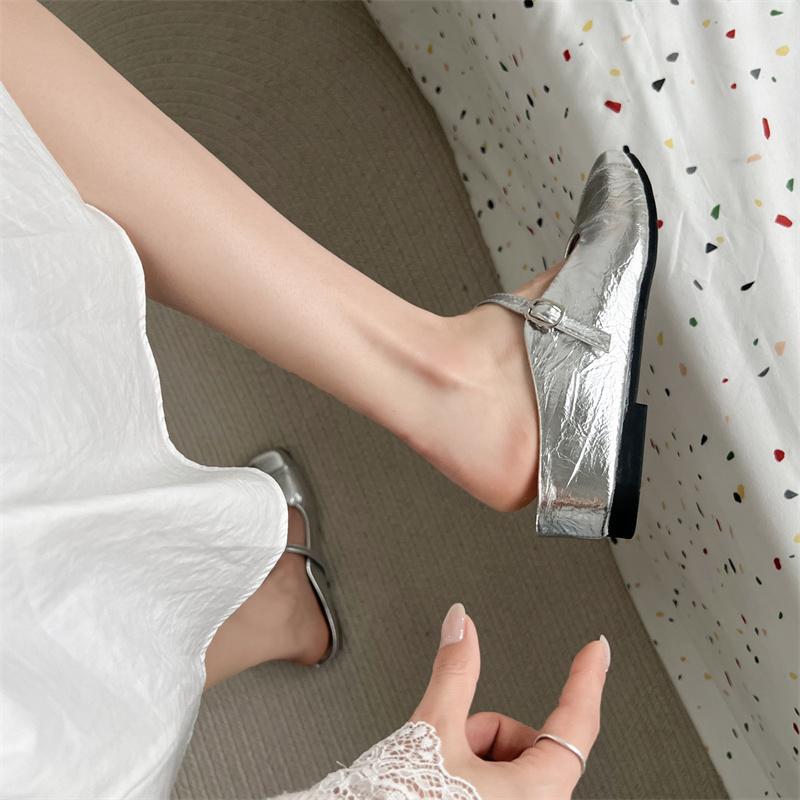 Fashion Summer Women's Cover Toe Mules Slippers Elegant Slip-On Slides Shoes Comfortable Ladies Silvery Footwear