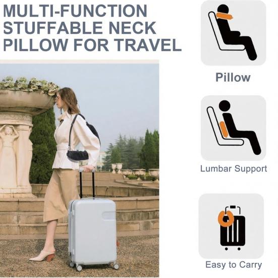 Stuffable Travel Pillow Packable Clothes Fillable Storage Bag Portable Soft Velvet Neck Pillow Case Cover Airplane Travel Essentials