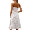 Women Summer Floral Midi Dresses Casual Spaghetti Strap Sleeveless Ruched Split Slit Long Dresses