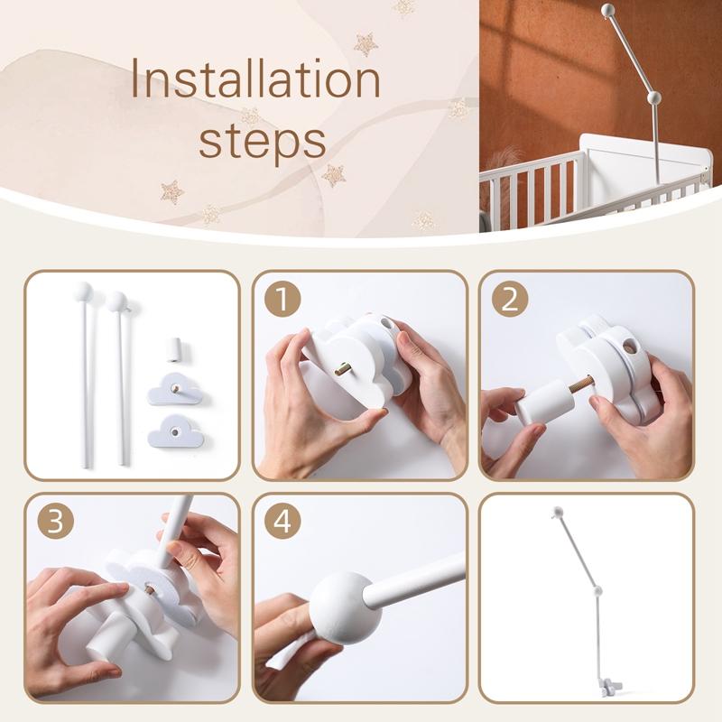 Baby Wooden Bed Bell Bracket Mobile Hanging Rattles Toy Hanger Baby Crib Mobile Wood Toy Cloud Shape Wood Holder Arm Bracket