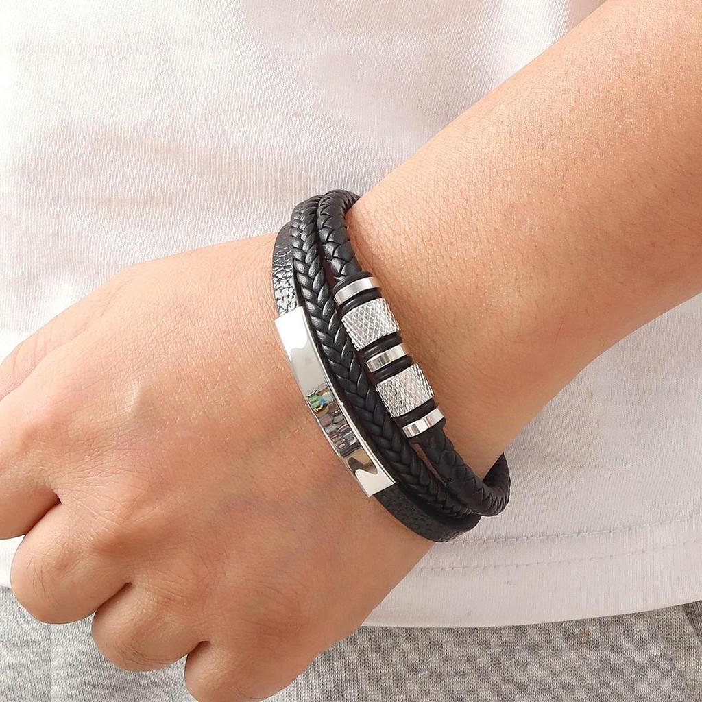 Men's Stylish Woven Leather Bracelet with Magnetic Clasp