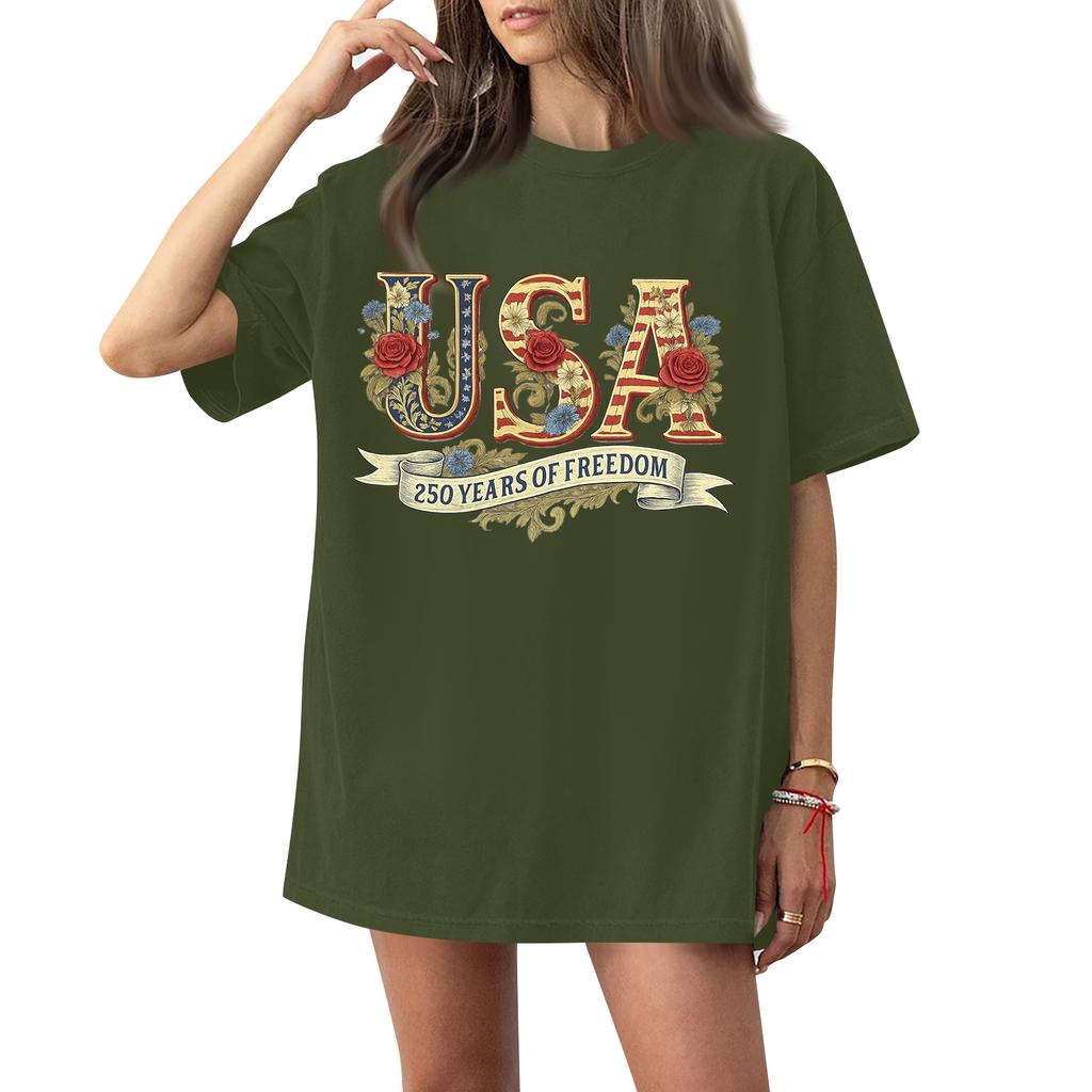 Damen Rundhals Bedrucktes Kurzarm T-Shirt Top