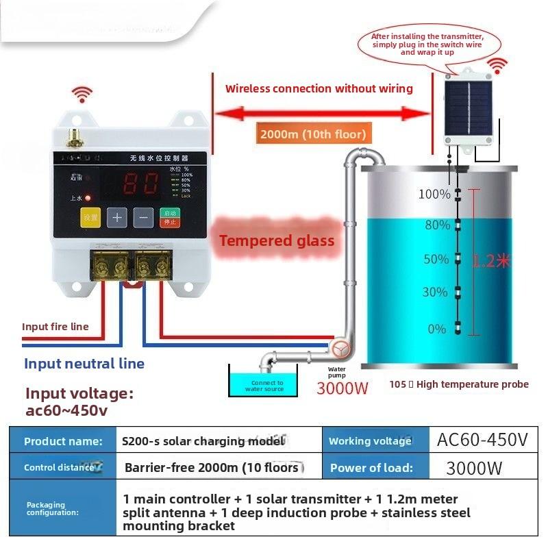 Wireless Remote Water Level Controller Water Pump Water Tower 220V Liquid Level Remote Control Float Sensor Switch