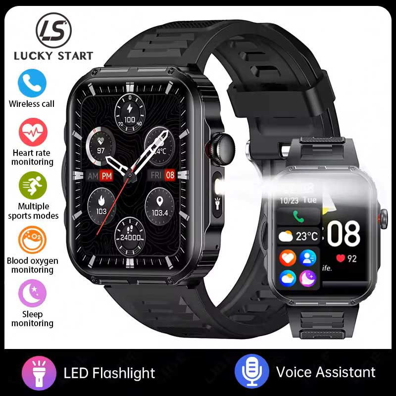 

Smart Watch Men 2.01” HD Screen Bluetooth Call Outdoor Fitness Watch LED Flashlight Waterproof Smartwatch Sports Bracelet silicon чёрный