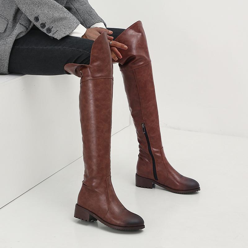 Botas femininas de salto baixo outono e inverno novas de salto grosso casuais tamanho grande botas médias