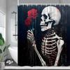 Lustige Skelett-Duschvorhänge Liebes-Totenkopf Schwarz-Weiß Blumen Sternenhimmel Halloween Badevorhang Stoff Badezimmer Dekor Mit Haken