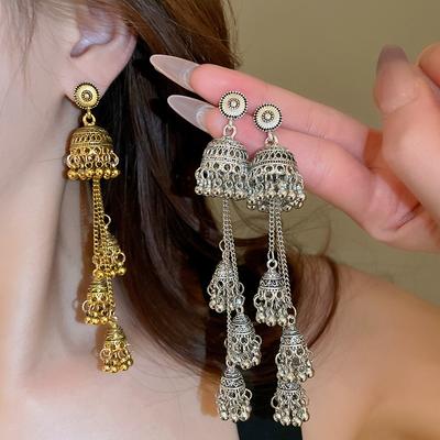 GemChic Women's New Vintage Bell Geometric Fringe Earrings Ethnic Fashion Stud Earrings Birthday Christmas Jewelry Gift