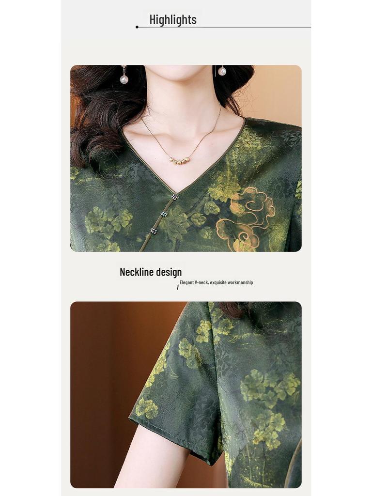 Elegantes Retro-Grünes A-Linien-Kleid - Sommermode 2024, Kurzärmelig, Lang und Schick für Damen