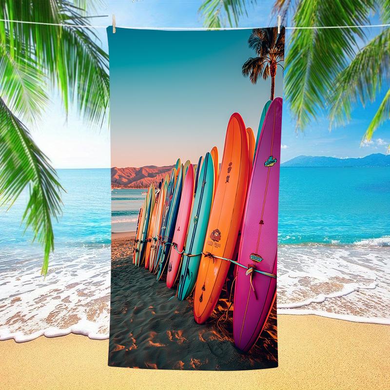 Surfboard Beach Towel Colorful Surf Tropical Beach Microfiber Quick Dry Oversized Summer Vacation Pool Travel Bath Towel Gift